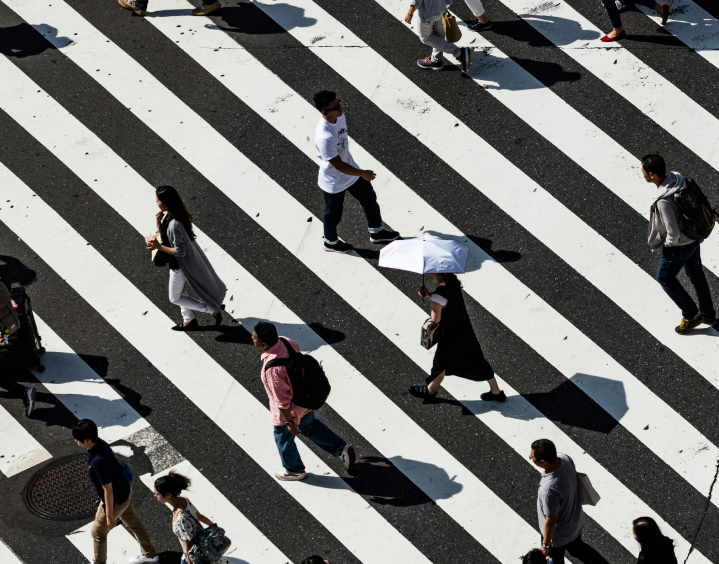 People walking on zebra crossing