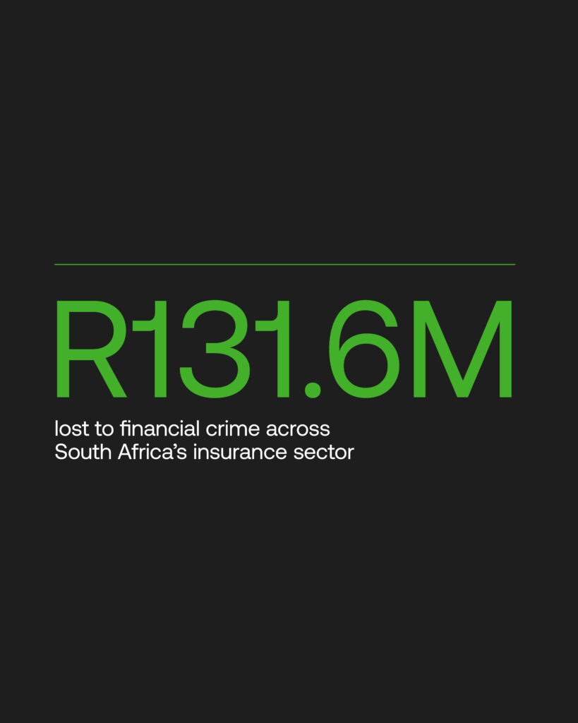 Infographic showing R131.6 million lost to financial crime across South Africa's insurance sector